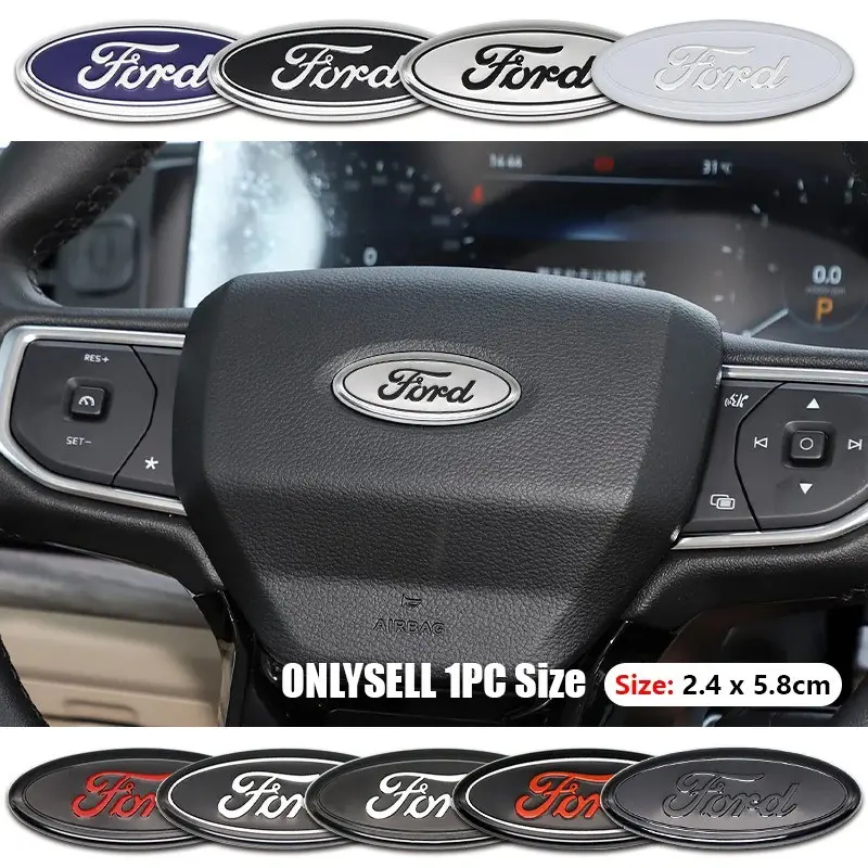 1Pc 5.8cm Car Steering Wheel Center Badge Logo Sticker, Decals Car Accessory Automotive Decoration Car Interior Decoration Accessories for Ford Focus 2 3 4 MK2 MK3 MK4 ST F150 Mondeo Fiesta Fusion Ranger Mustang Kuga Edge Explorer Ecosport