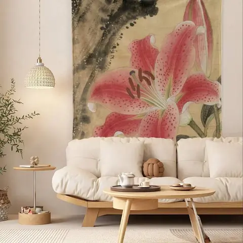 Lily Floral Designs Tapestry - Smooth Anti-Pilling Synthetic Polyester, Soft Warm Flannel Throw, Multi-Size (30x40 in, 40x50 in), Fade Resistant, Wall Art, Women's House Decor Room Accessory, Machine Washable USA-Shipped Adult Sofa/Bed Gift