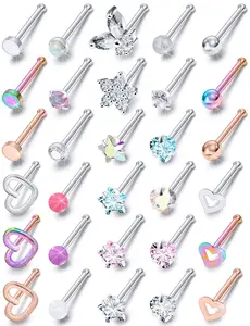 30Pcs/Set Nose Ring,Stainless Steel Piercing Jewelry,Spiral Nose Rings,Shiny Cubic Zirconia and European Style Nose Studs,Suitable for Men and Women,New Year Gifts,Hand Tools Kits