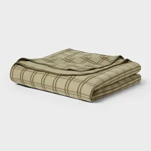 King Brushed Cotton Blanket Green Tonal Plaid - Threshold