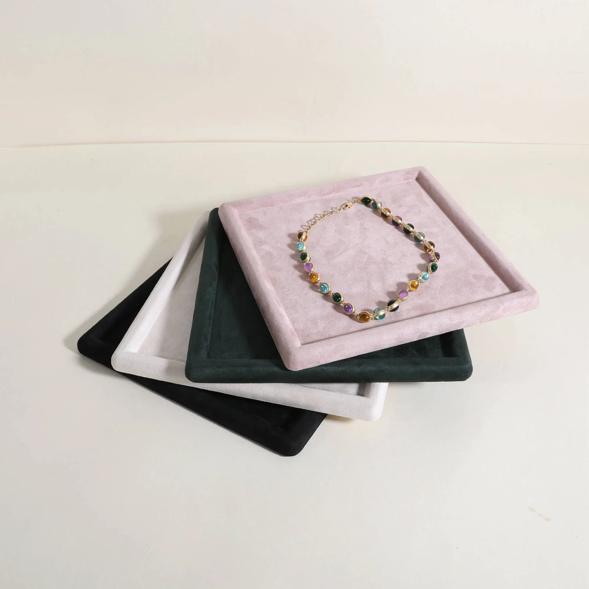 GemeShou Jewelry storage organizer plate, Square velvet Jewerly display tray, Empty Jewelry showcase tray for Necklace Bracelet Ring Earring display stand holder