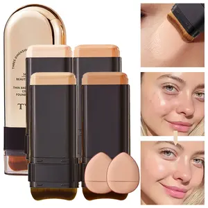 Double-Ended Foundation Stick with Two Sponges, Flawless Base Foundation, High Coverage, Buildable Matte Coverage, Long-Lasting Matte Finish, Ideal for Travel, Dates, Parties, Christmas Gifts