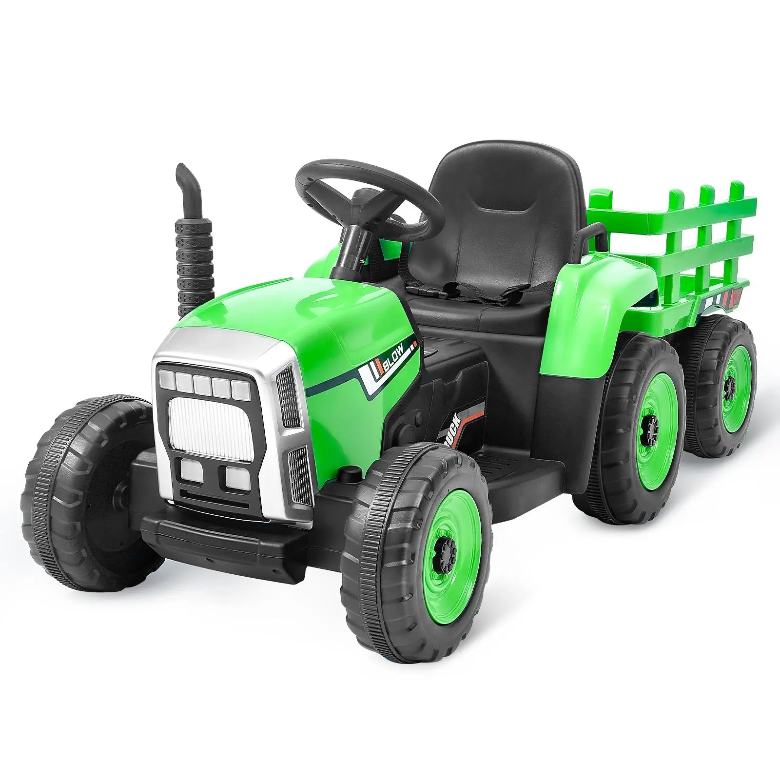 【SummerFinds】VEVOR 12V Battery-Powered Kids Electric Ride-on Tractor (6-8 Years) with Detachable Trailer, Remote Control, Rechargeable Battery, Dual Motors, Safety Handrail, Ride on Wheels, Bluetooth Speaker (66.1 lbs)