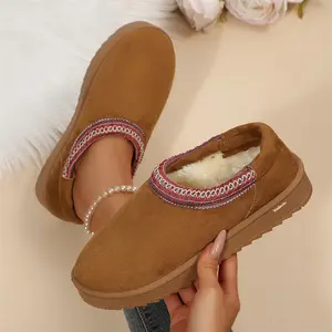 Women's Mini Snow Boots Warm Fleece Lined Suede Slippers Women's Cozy Indoor & Outdoor Shoes