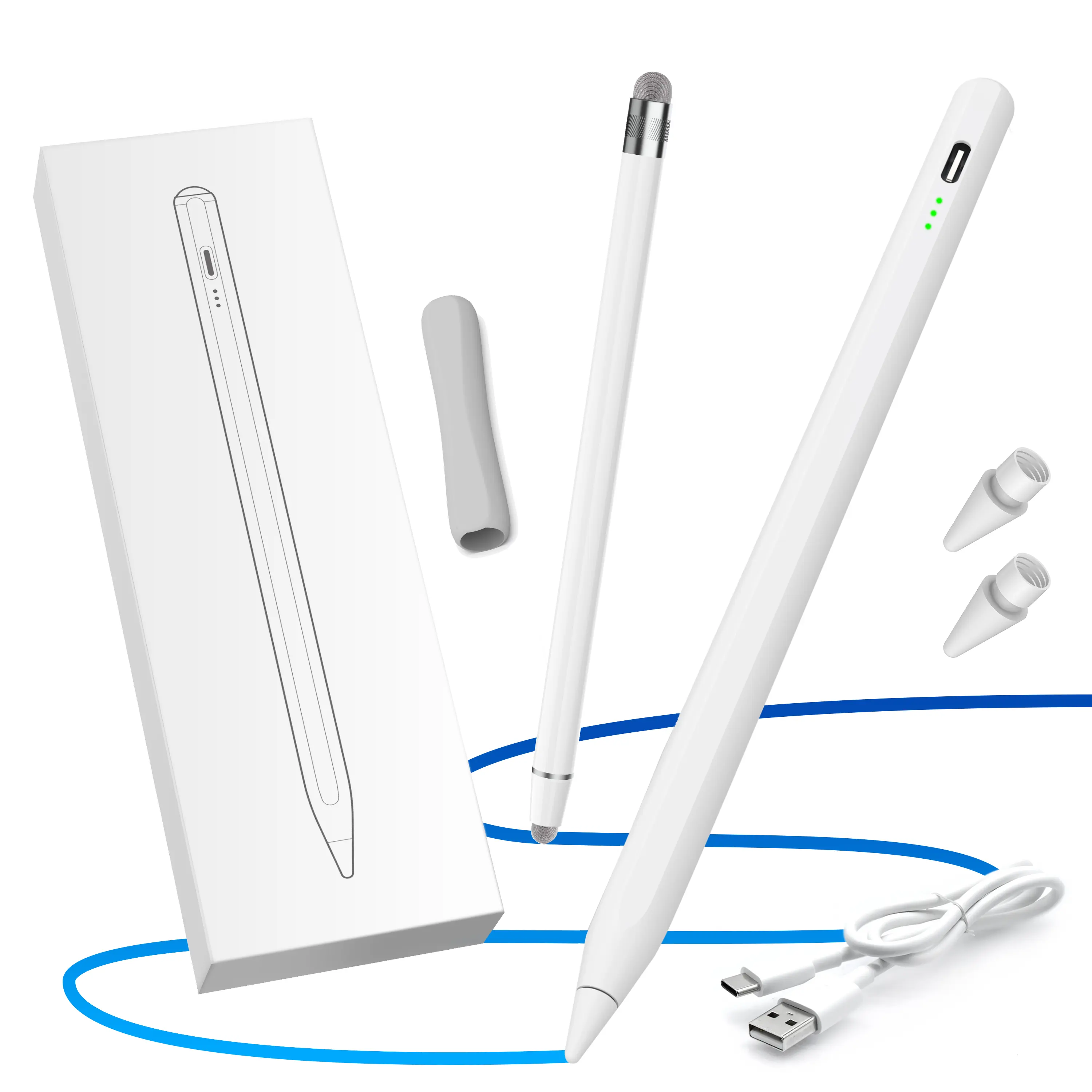 Stylus Pen, Tilt Drawing Palm Rejection Stylus Pencil for Apple iPad 6/7/8/9/10, Mini 5/6, Air 3/4/5, Pro 11''/12.9'', M2/M3/M4/M5, Include Pencil Grip & Extra Tips & Universal Stylus (White)