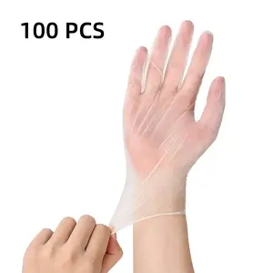 Disposable Clear Gloves, 100 Pairs per Box, Bulk Pack, Transparent Hand Covers, Powder-Free, Flexible Fit for Cooking, Food Prep, Cleaning, Hair Dye, Painting, Salon Use, Kitchen, Home, Office, Multipurpose One-Time Use Gloves