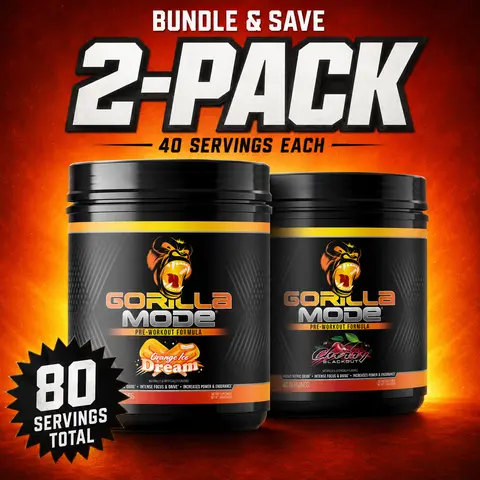 Gorilla Mode Pre-Workout - 2 Pack, Fitness Dietary Edible Supplement for Gym Use & Stress Relief 40/80 Servings