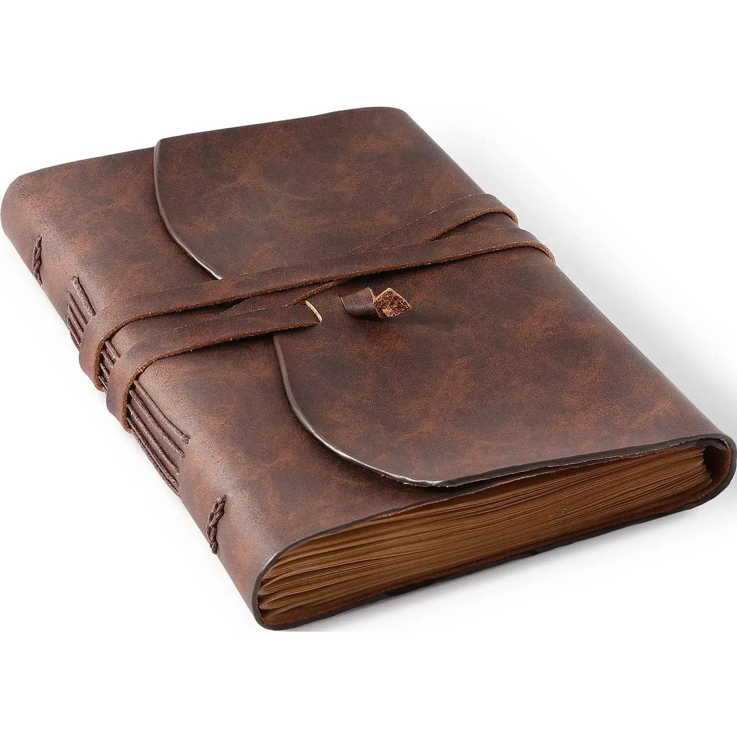 Leather Bound Journal for Men/Women, Rustic Vintage Handmade Large Writing Notebook with 240 Kraft Lined Pages, Business/Travel Daily Notepad Sketchbook Gift - Brown