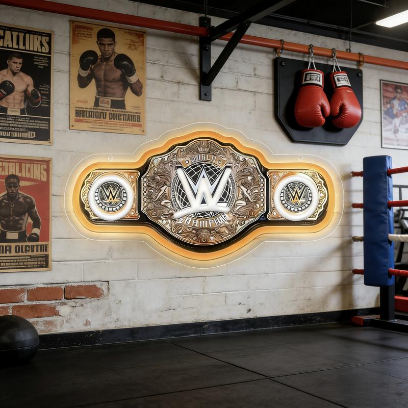 WWE World Championship Belt Neon Sign Wrestling Neon Light LED Wall Decor for Gaming Bedrooms, Match Parties, Sports Fan Gifts, Wrestling Gifts, Sports themed Lighting, Gym Decor and Man Cave
