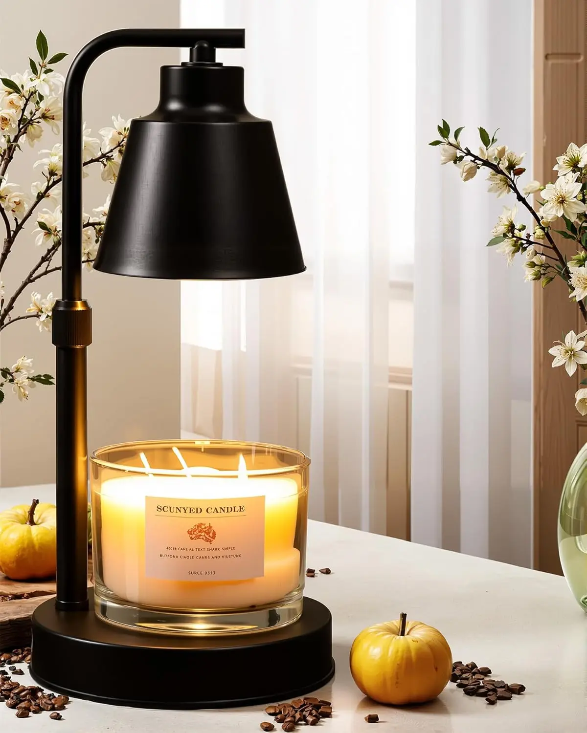Candle Warmer Lamp with Timer - Adjustable Brightness & Height, 2 Free Bulbs Included | Wax Warmer Lamp for Jar Candles, Farmhouse &  Decor  (Black)