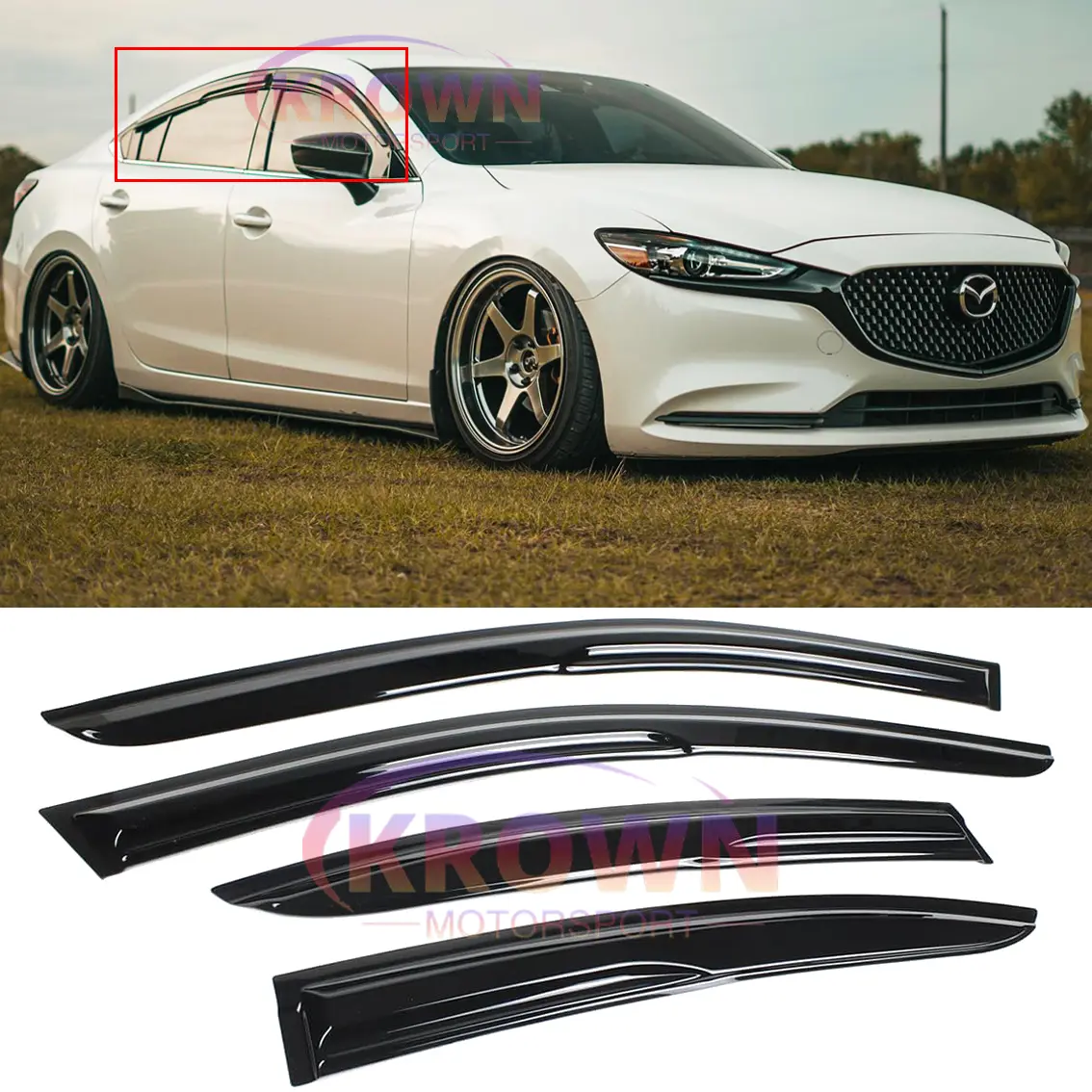 FOR 2014-2023 MAZDA 6 3D JDM MUGEN STYLE WINDOW VISOR RAIN GUARD VENT DEFLECTOR