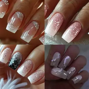 96pcs Medium Square Glossy Colorful Press-On Nails, Glitter Accents, Full Coverage Acrylic False Nails, Ideal for Women and Girls