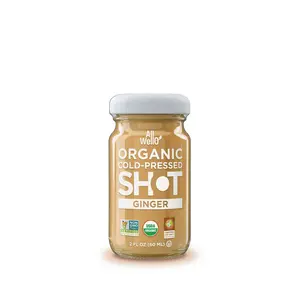 AllWellO Organic Cold-Pressed Ginger Shot 60mL USDA Certified Non-GMO Fair Trade Natural Supplement for Digestion & Immunity Eco-Friendly Glass Bottle