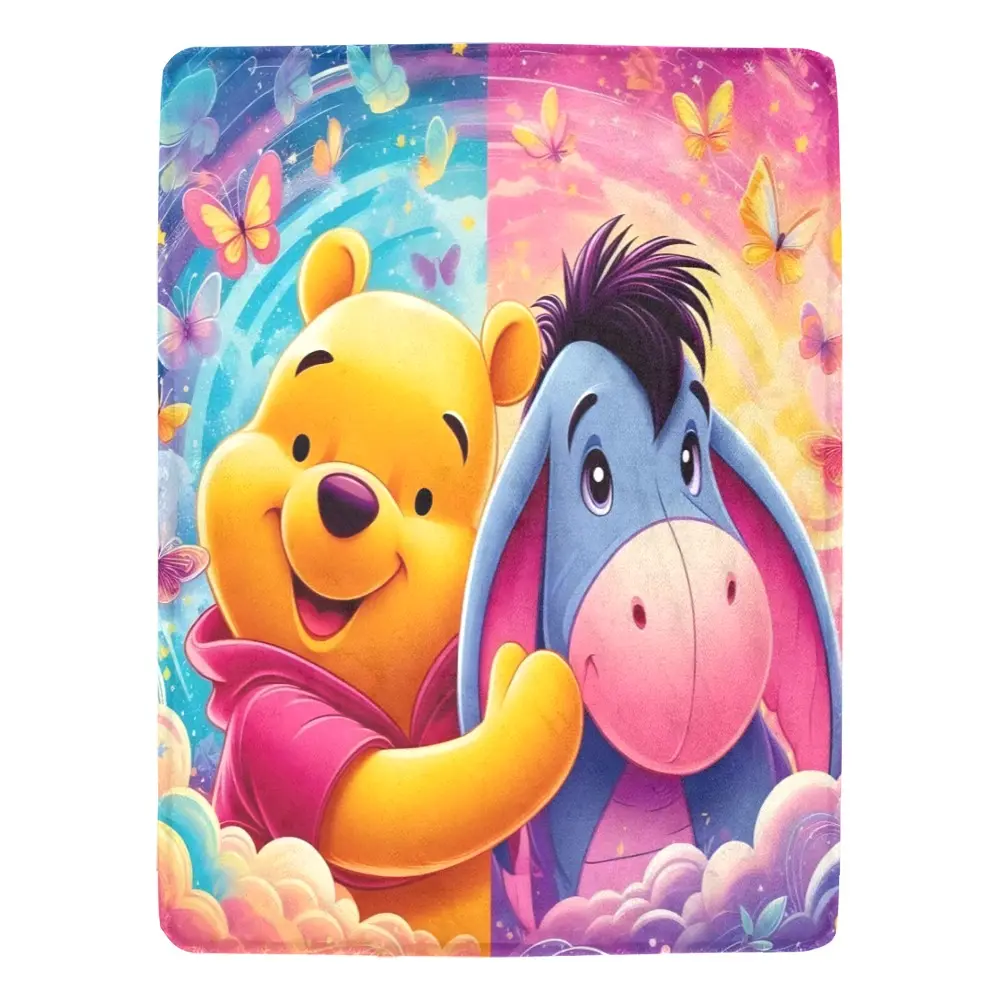 [SummerVibes] DISNEY CLASSIC Winnie The Pooh & Eeyore Flannel Throw Blanket - Ultra-Soft All-Season Decorative Bedding with Vibrant Cartoon Print, Durable Easy-Care Multi-Functional Blanket for Home Decor