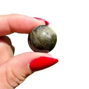 Gold Sheen Obsidian Crystal Sphere - Mini Gold Sheen Obsidian Sphere - Small Hand Carved Obsidian Marbles - Polished Golden Sheen Obsidian