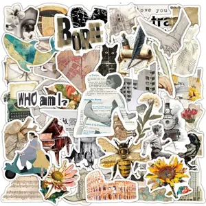 Vintage Collage Sticker, 50pcs/set Retro Scrapbook & Journal Making Material Paper, DIY Decorative Sticker for Stationery & Computer & Water Bottle