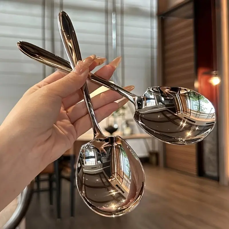 2/4/6pc Stainless Steel Large Soup Spoons, Textured Handle Serving Spoon, Thickened Public Spoon for Hotel Restaurant Kitchen, Spoon Set, Stainless Steel Cutlery, Utensils