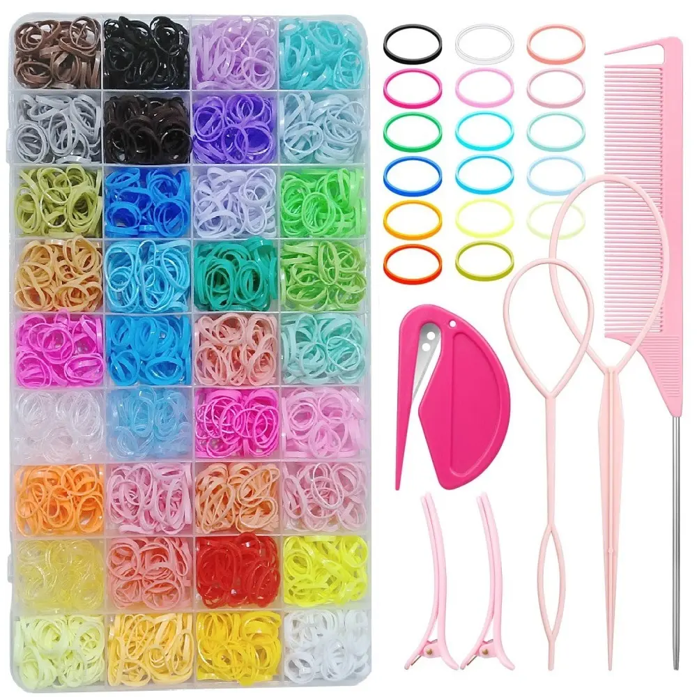 Colorful Rubber Bands + Braiding Tools Set, Creative Hairstyles, Beautiful Girls' Accessories, Back-To-School Essential, Hair Styling Kit, Heatless Styling Tool, Hair Twisting Tool, Braider Tool, Diy Hairstyler
