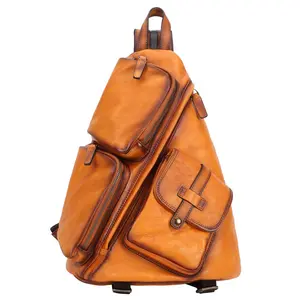 Genuine Leather Sling Backpack for Men – Convertible Cowhide Chest & Backpack with Multiple Pockets