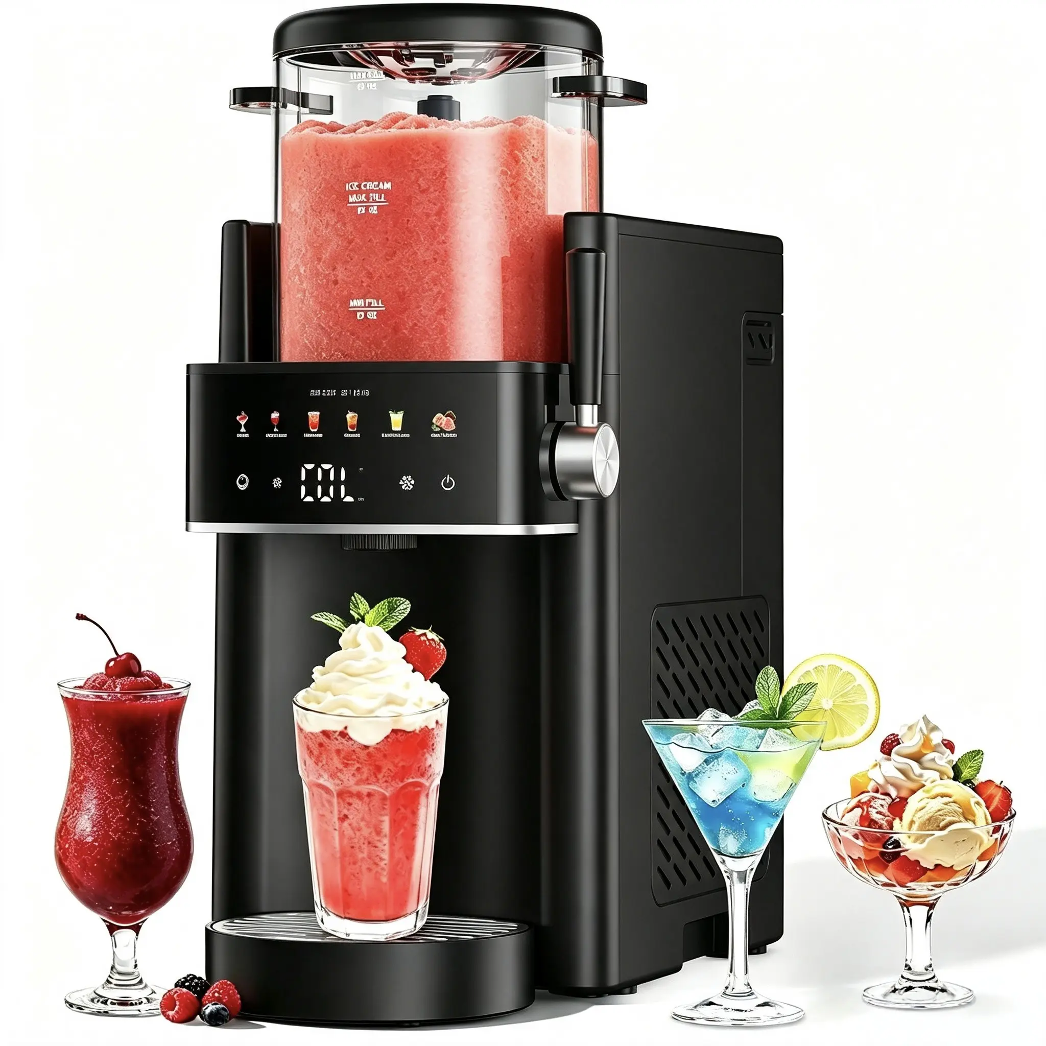 6-in-1 Ice Cream Maker, Slushie Machine and Margarita Machine, No Ice Needed Rapid Chill Slushy Maker for Home, 6 preset mode, Self-Freezing, automatic cleaning, Frozen Drinks, Frappe, Smoothie,  gifts, parties,home essentials,backtoschool