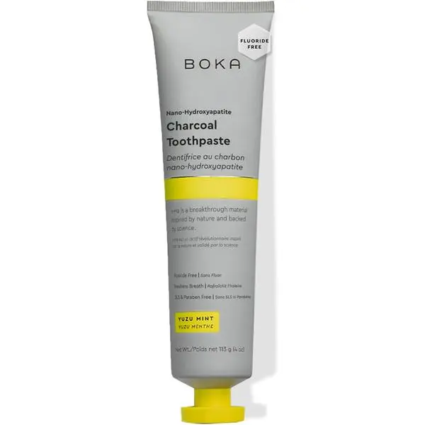 Boka Toothpaste - Fluoride Free Toothpaste, Nano Hydroxyapatite Toothpaste | Appropriate for Sensitive Teeth - Adult Oral Care - Charcoal Yuzu Mint - 4 Oz, 1PK