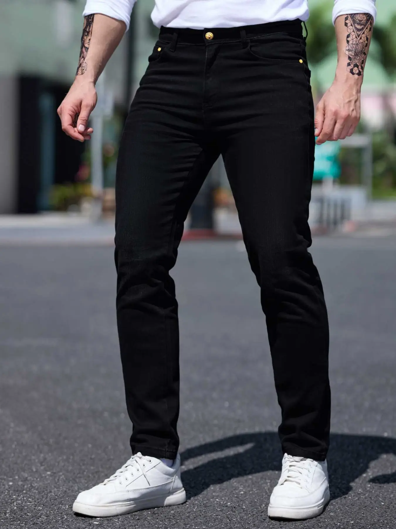 Men's Classic Plain Straight-Leg Jeans, High Quality Jeans, Slim-Fitting Casual Comfortable Long Pants, Spring Summer Water Washed Micro-Elastic Denim Streetwear Pocket, Denim Look Jeans