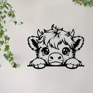 Highland Cow Metal Wall Decor, Reusable Self-Adhesive Decoration for Home & Office, Perfect for Farmhouse Living Room Bedroom Kitchen, Ornaments, Wall Decal
