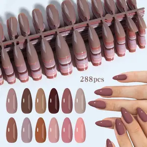 288pcs Matte Long Almond Nail Art Design Stickers, Perfect Fit for Almond Shape, Easy to Wear, Ideal for Women's Daily Use & Parties