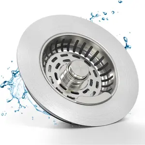 3 in 1 Kitchen Sink Drain Strainer, Upgraded Kitchen Pop Up Sink Drain Stopper with Stainless Steel Drain Basket, Sink Bounce Core Drain Strainer for US Standard 3-1/2 Inch Drain Filte