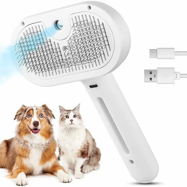 Pet Steam Brush Self-cleaning Hair Removal Comb with Water Tank & Spray for Grooming Dog Cat Grooming Supplies Shedding Grooming Kit Deshedding Tool Stainless Steel