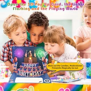 3D Musical Pop-Up Birthday Card: Blow-Out Candle, Fireworks, LED Lights & Festive Decor - Interactive Greeting Card, Ideal Gift for Fans, Perfect for Gifting Adults (Women, Men, Mom, Dad, Wife, Husband)