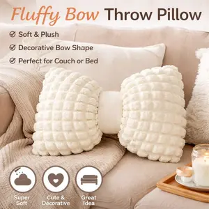 Milk Bubble Bow Pillow, Cloud Touch Plush Cushion, Home Decorative Cushion, Sofa Bedroom Bedside Decorative Pillow, Soft Cushion, Fluffy Comfort Backrest, Removable Washable