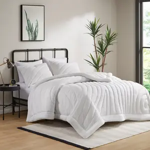 360 Stand Juniper Jersey Knit Puffy Comforter Set - Full & Queen Size, 88x92x1.5 in White, Modern, Dust-Proof, Hypoallergenic, Machine-Washable Poly Bedding Set