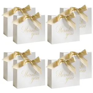 White Gift Bags Gift Box4.9'x1.8'x4.7' Small Paper Bags with Handles And Ribbon, for Small Business,Wedding Party Favor, Birthday Gift Box, Gift Box Packaging, Exquisite Gift Box, Deluxe Gift Box