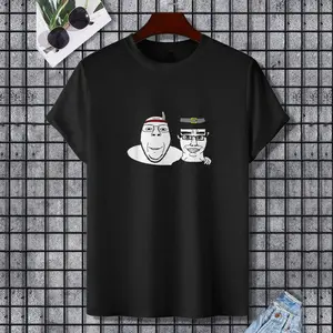 Soyjak Wojak SoyMen Thanksgiving Pilgrim Native America Chud T-Shirt, 100% Cotton, Single Side Printed, Black Short Sleeve T-shirt, Gift for Family Friends, S-XXXL, 1 pc, Fabric Weight 180g