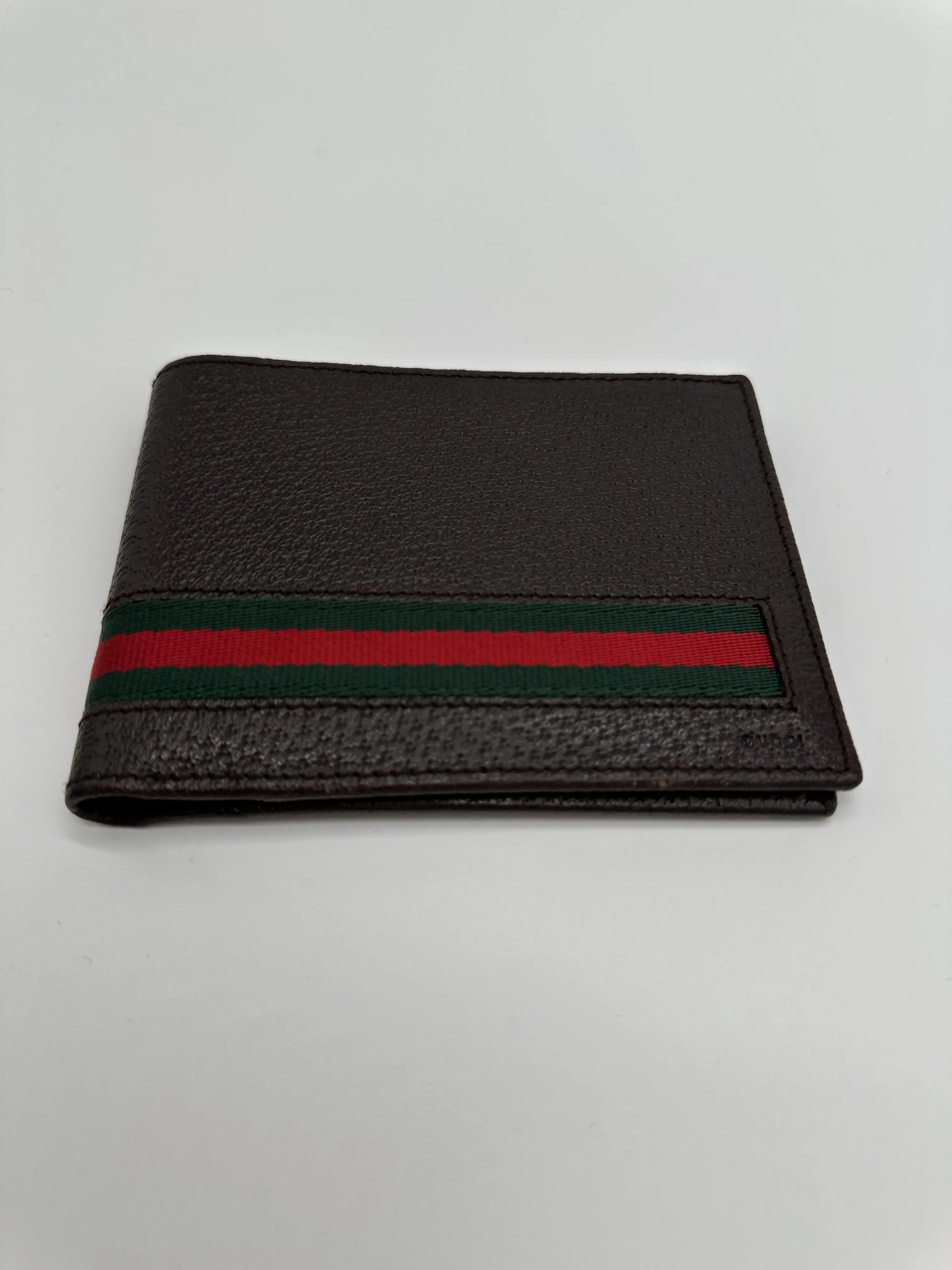 Pre-owned GUCCI Leather Small Leather Goods Ophedia Men's Brown Textured Bifold Wallet