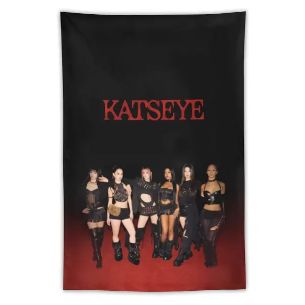 Katseye Kpop Wall Tapestry 3x5 FT Fabric Poster for Bedroom Dorm Studio Decoration