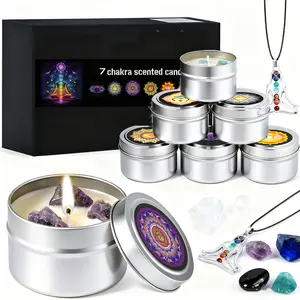 7-pack aromatherapy candle set with natural crystal stone and pendant, suitable for home use - long-lasting soy wax fragrance Soy Candles - Christmas gift for ladies, mothers, best friends, wives, birthdays, candle set with gift box