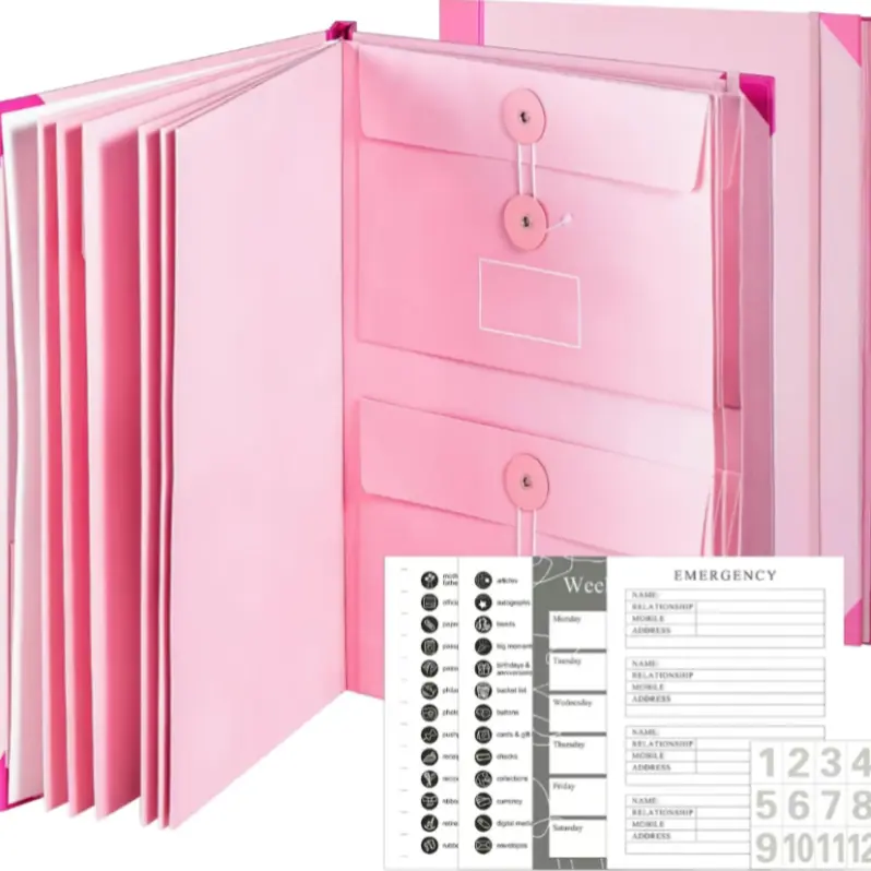 12-Pocket Pink Expanding File Folder | A4 Document Organizer with Labels for School, Home & Office