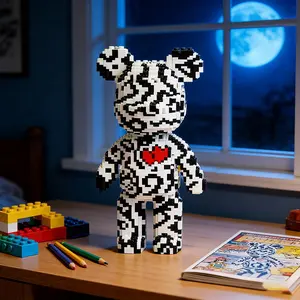 Bone Heart Bear 3D Puzzle Building Blocks Decoration, Bookshelf Home Office Cabinet Decor, Party Living Room TV Stand Display Gift