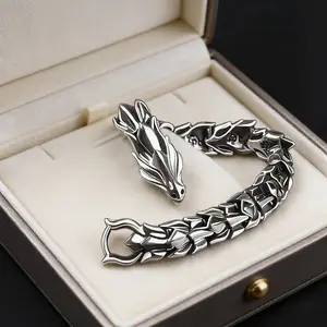 Vintage Dragon Head Bracelet for Men Punk Hip Hop Dragon Scale Metal Chain Jewelry