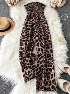 women's all over / leopard print tube jumpsuit, chic elegant fashion casual wide leg jumpsuit for daily outdoor wear, women jumpsuits for summer, womenswear, jumpsuit for women