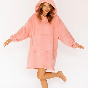 For Youself- Women's Solid Color Flannel Oversized Blanket Hoodies Soft Hooded Blanket Robe With Kangaroo Pockets Perfect For Home, Holidays, Office, Or As A New Year's Gift