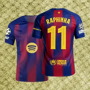2526 Home Red  Blue No. 11 Raphinha Retro Short Sleeve Soccer  Football Jersey LALIGA