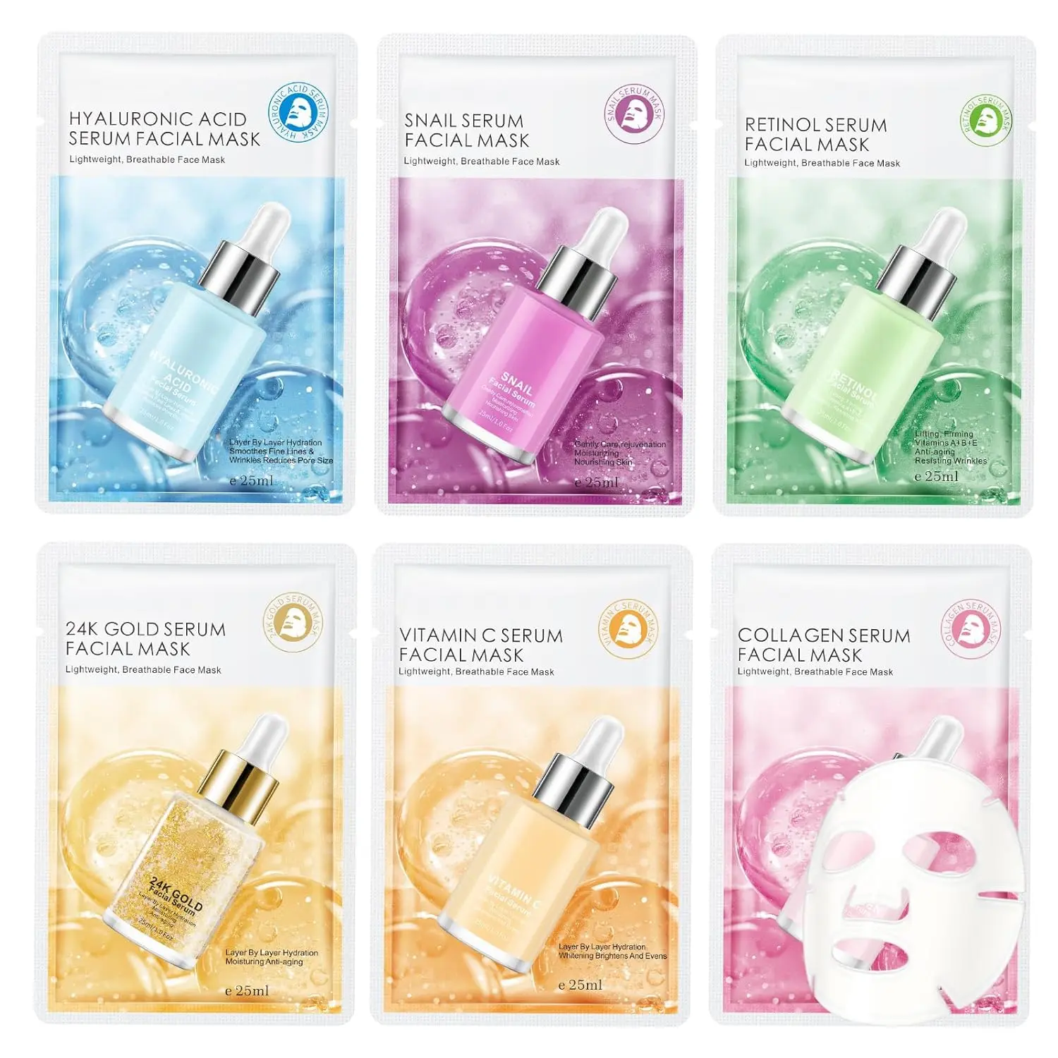 Halloween Fall Gift 6 Pack Serum Sheet Masks,Facial Masks Skincare for Women,Hydrating & Moisturizing Face Masks for All Skin Types,Smooth,Nourishing,Lightweight