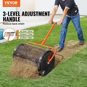 VEVOR Compost Spreader and Peat Moss Spreader, 24" Roller Lawn Spreader with Height Adjustable T Shaped Handle, Steel Mesh Basket Garden Spreader with Side Latches, for Spreading Manure Topsoil