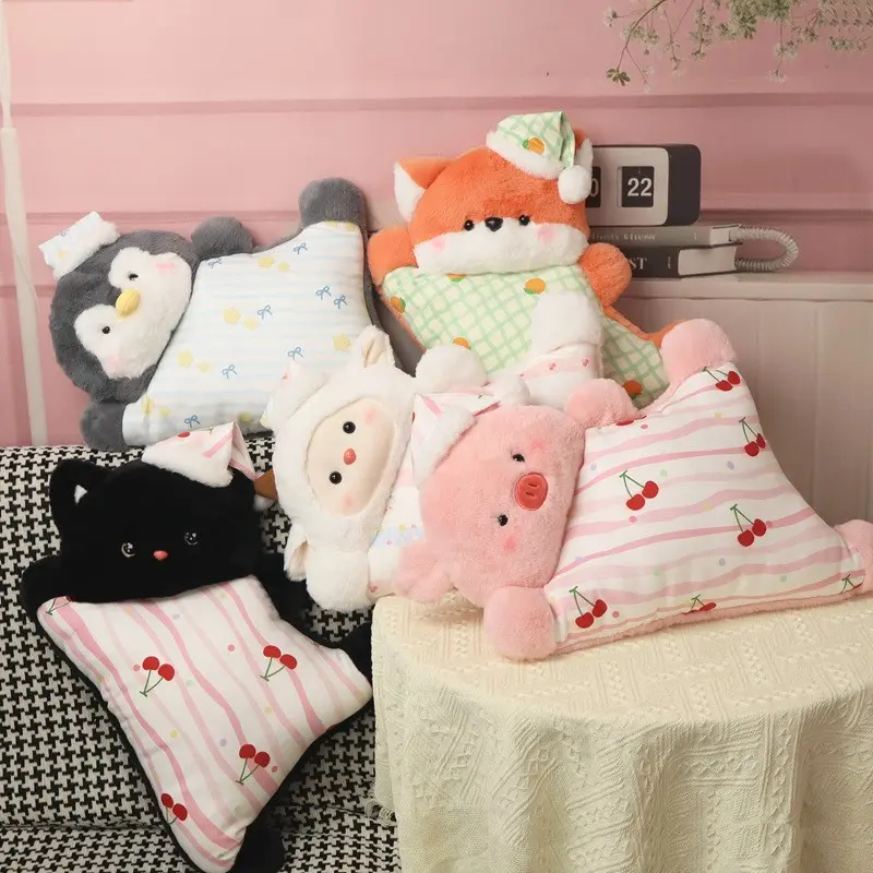 Cute Animal Pillow Set, Fox Cat Penguin Sheep Pig Design, Soft Plush Cushions for Home Decor & Gift, Perfect for Living Room Bedroom Use