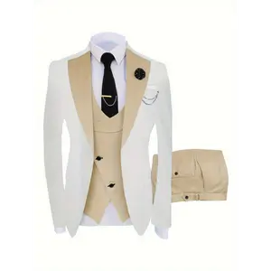 Mens 3 Piece Slim Fit Tuxedo Suit Set Long Sleeve Polyester Shirt Pants Vest Western Formal Party