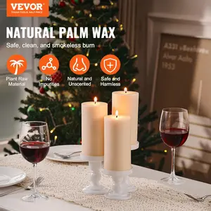 VEVOR 3 Pack White Unscented Pillar Candles, 65 Hours Long Burning Pillar Candle, 3 x 6 Inch Smokeless Unscented Candles, Natural Palm Wax Candles for Home, Weddings, Christmas, White
