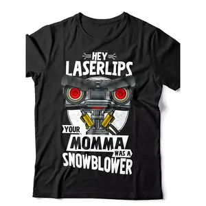 Men's Fun "Hey Laser Lips with Young People" Robot Pattern T-Shirt| Your Mom Is a Snow Blower Slogan Soft Breathable Loose Round Neck T-Shirt with a Border Feel Casual Humorous Shirt Suitable for All Seasons Machine Washable Black Comedy Costume